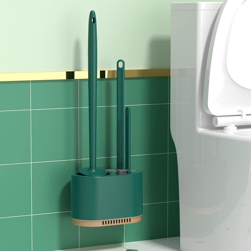Wall-Mounted 3-in-1 Drainable Toilet Brush Set for Bathroom Corner Cleaning