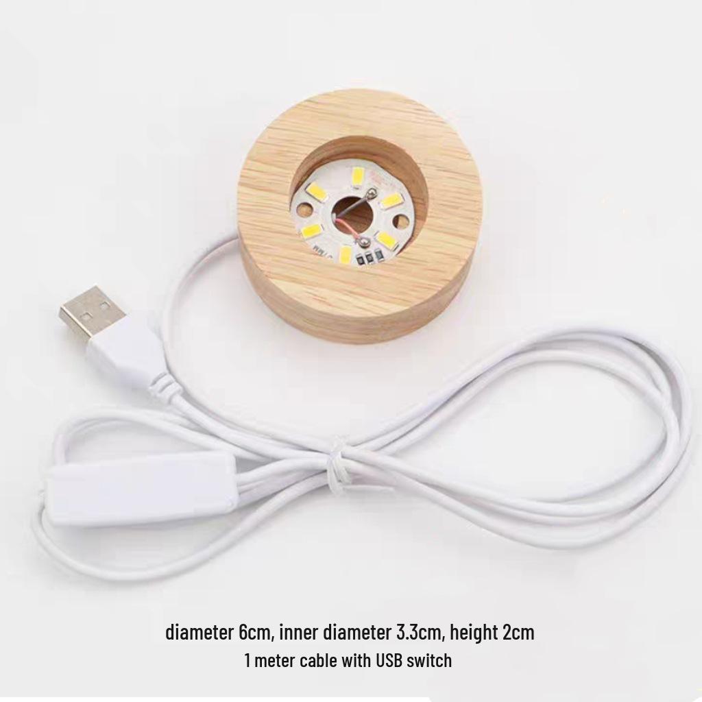 Three-Layer Lotus LED Night Light: Wooden Root Carving Base for Crystal Ball with Cool & Warm Colors