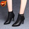 Heeled Pointed Toe Leather Female Short Shoes Autumn Winter Black Warm Women's Ankle Boots High Quality Y2k Goth Booties Sale