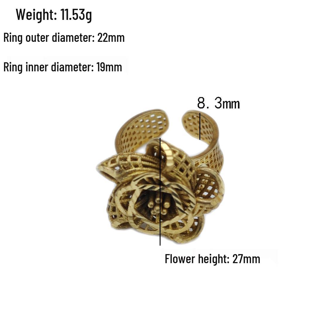 Exaggerated 3D Flower Bracelet & Ring Set: Bride s Carved Hollow Armband
