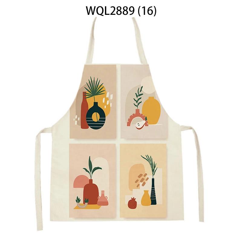 Adult Kids Flower Pattern Cleaning Kitchen Aprons Home Cooking Baking Linen Waist Bibs Vase Flower Art Antifouling Pinafore