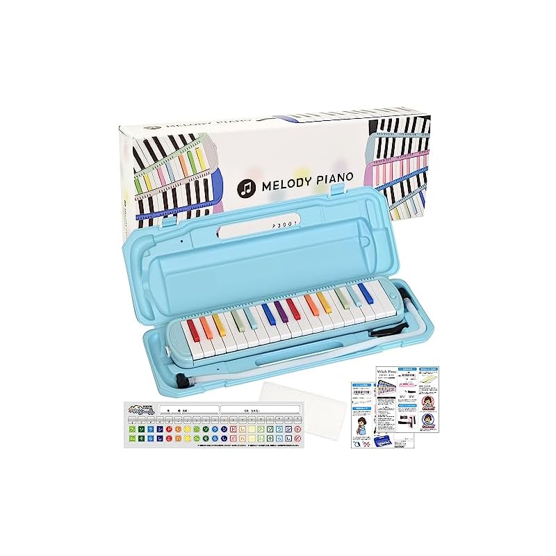 KC Kyoritsu Melody Piano Keyboard Harmonica, 32 Keys, Rainbow Color P3001-32K/NIJI (Includes Do-Re-Mi Notation Stickers, Cloth, and Name Sticker)