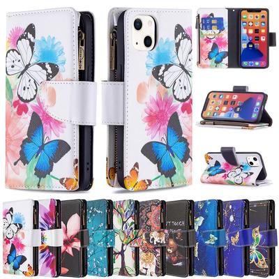 Wallet Painted Zipper Flip Leather Case For Iphone 14 Pro Max 13 Pro Max 12 Pro Max 11 Pro Max Se 2022 X Xs Xr Xs Max 8 7 6 Plus