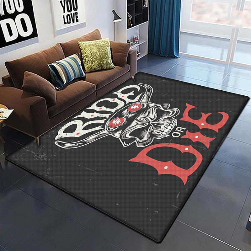 3D Retro Motorcycle Rug Large,Carpet Rug for Living Room Bedroom Sofa Decoration,Doormat Kitchen Non-slip Floor Mat Picnic  Camp