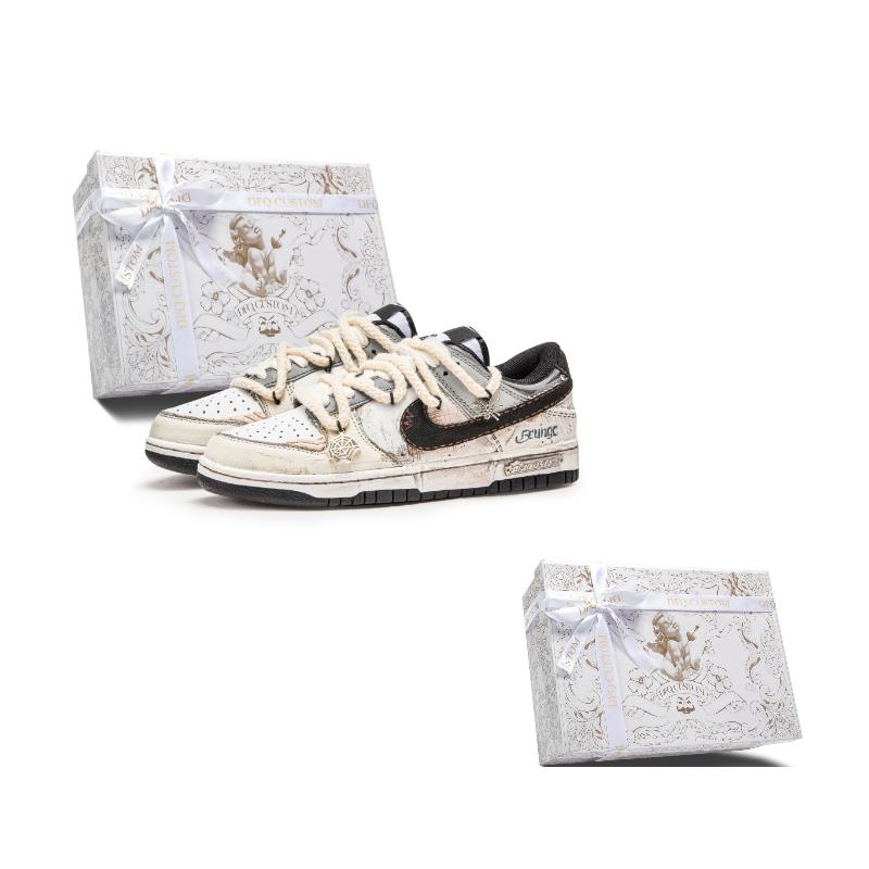 Nike Dunk Da Vinci Custom Box, Rossin Key Cushioning Quick Dry Abrasion Resistant Balance Low top Skateboard Shoes DD1391-100(TeamM--BOX)