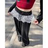 Women's Lace Patchwork Polka Dot Wide-Leg Elastic Waist Pants, Loose Fit, Floor-Length - Spring/Summer 2025 Collection