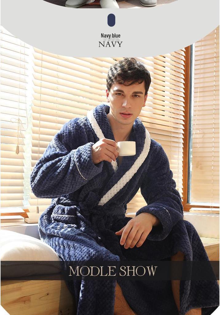 Thickened Plaid Flannel Couple's Bathrobe - Women's Plus Size & Men's Extra Long Fleece Robe
