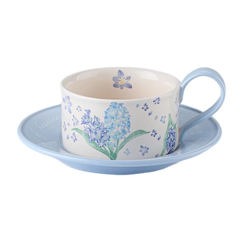 Modern Floral Ceramic Coffee Cup Set Home Office Afternoon Tea Suitable Breakfast Milk Oatmeal Cup Couple Mugs Home Decoration