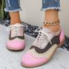 Spring and autumn burning flower block single shoes women's color matching lace-up round head single shoes women