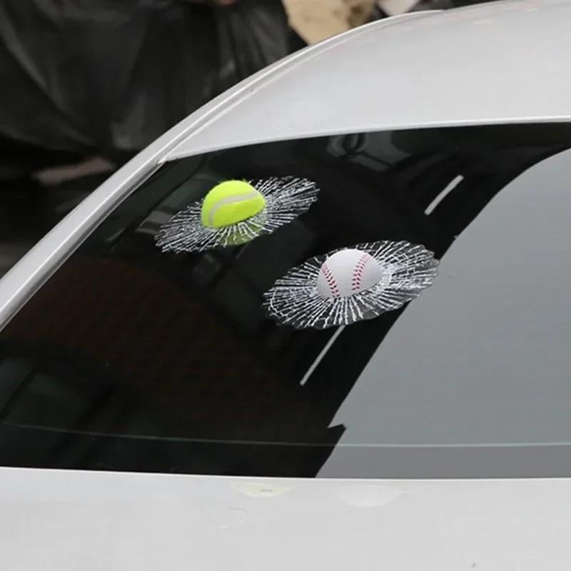 Car Styling Baseball Football Tennis Stereo Broken Glass 3D Sticker Car Window Ball Hits Self Adhesive Decal Car Stickers