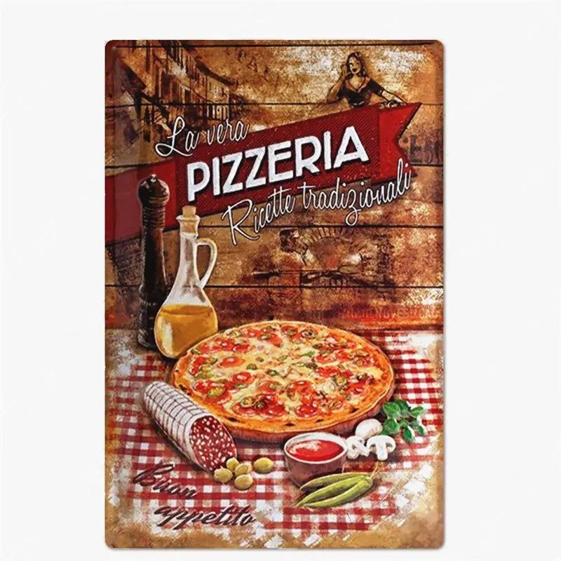 Great Food Vintage Metal Signs Pizza Zone Plaque Pub Bar Home Decoration Best Homemade Posters Italian Pizza Wall Art Plate