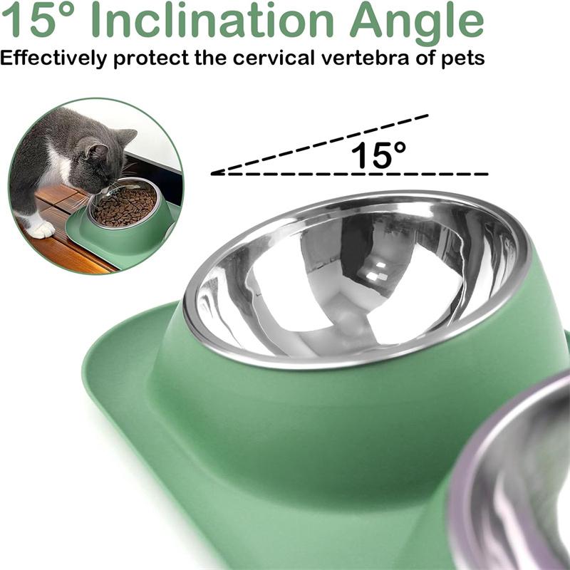 Základní sada misek na jídlo a vodu pro psy a kočky, 2 vyjímatelné nerezové krmné misky s protiskluzovým plastovým stojanem odolným proti úniku