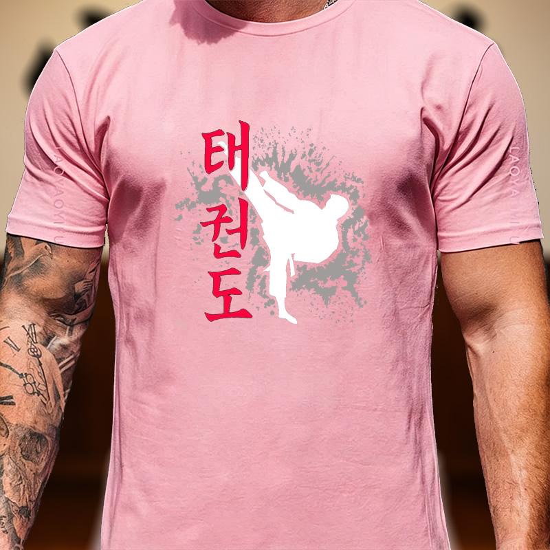 Kampfsport Taekwondo Tusche Spritzer Kämpfer Silhouette Grafik T-Shirt Unisex Unisex Unisex Koreanischer Buchstabendruck Baumwolle Dojo T-Shirt