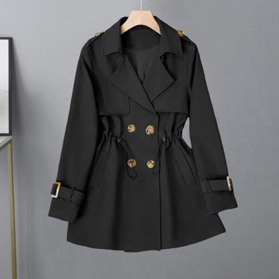 Veste d'hiver pour femme Yousheng Manches longues Cordon de serrage élastique Poches Coupe-vent Manteau double boutonnage Mi-long Manteau chaud coupe-vent