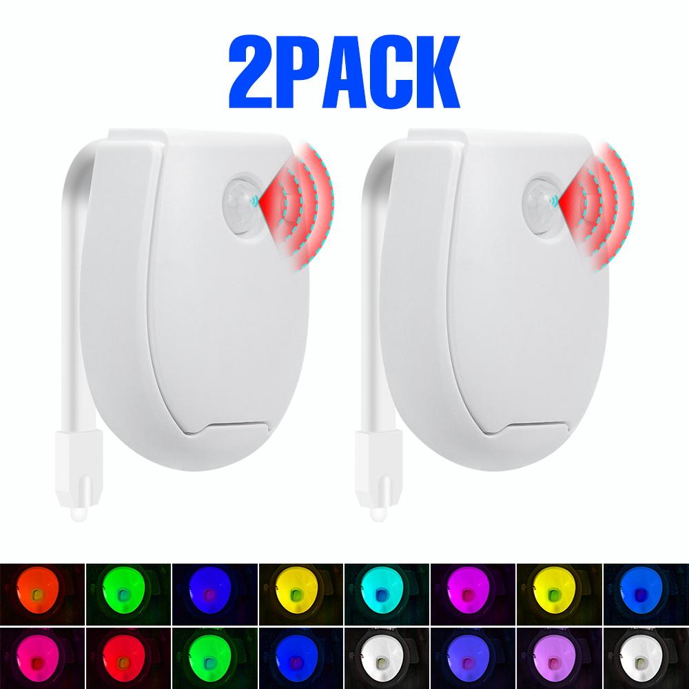 2-Packs LED Toilet Lamp Smart Toilet Bowl Seat Backlight Nightlight PIR Motion Sensor 3 Modes Colors Bathroom Atmosphre Lighting
