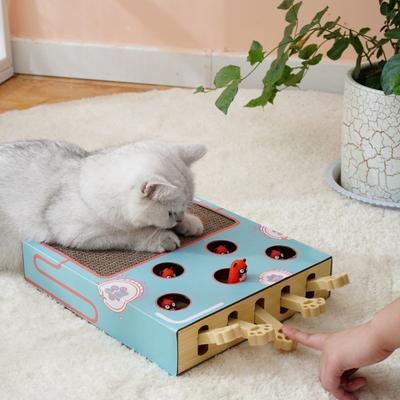 Interactive Cat Toy Corrugated Paper Cat Scratching Board Whack-a-Mole Cat Enrichment Toy for Indoor Kittens Entertainment