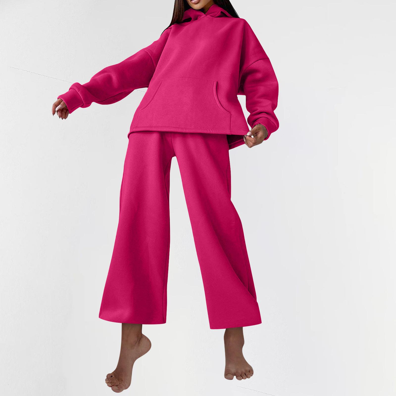 

Летний женский однотонный топ на молнии с длинными рукавами, повседневные брюки с эластичной завязкой и карманами, спортивный стиль для отдыха, свободный мягкий костюм из двух предметов XL горячий розовый