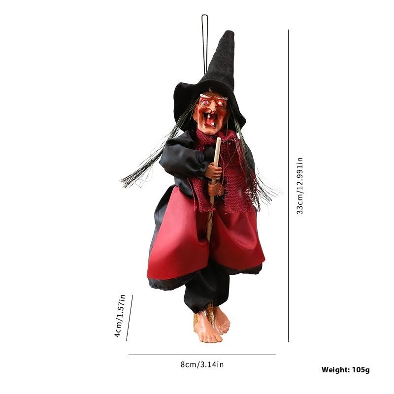 1Pc  Halloween Broomstick  Figurine Hanging Doll DIY Decor Pendant Party Haunted House Props Ornament Garden Bar Decor