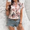 Spring/Summer Women's Blouses Fashion Flower Printed Strap Short Sleeve Shirt Women's Tops