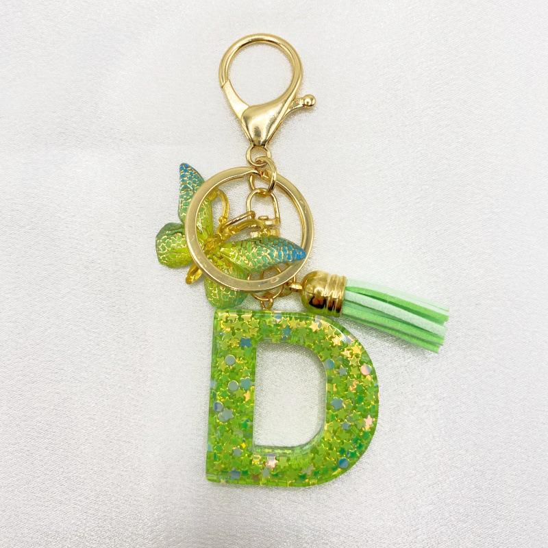 26-Letter Alphabet Resin Keychain with Star Sequins & Tassel Charm