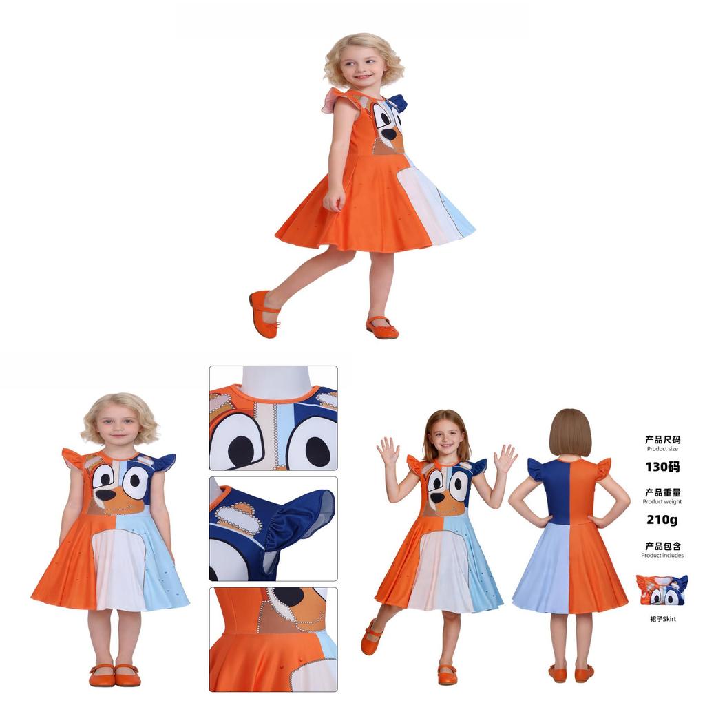 Bluey Girls Princess Dress With Printed Polyester For Childrens Party And Cosplay