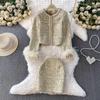 European Luxury Embroidered Rhinestone Jacket & Sequin Skirt Two-Piece Set for Women