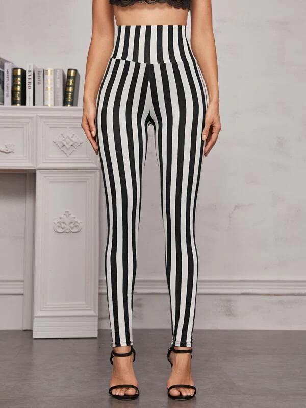 European and American Style Striped High-Waisted Cropped Leggings Elastic Sports Yoga Pants Small