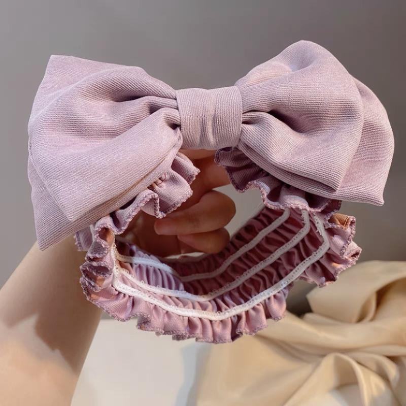 Thin Wide Edge Double Layer Bow Lace Headband Lightweight Hair Accessory for Women Makeup Facial Treatment