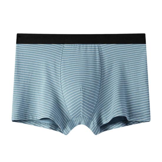 Men Boxers Soft Breathable U Convex Striped Print Mid Waist Stretchy Moisture-wicking Elastic Waist Quick Dry Anti-septic Men Underpants Underwear