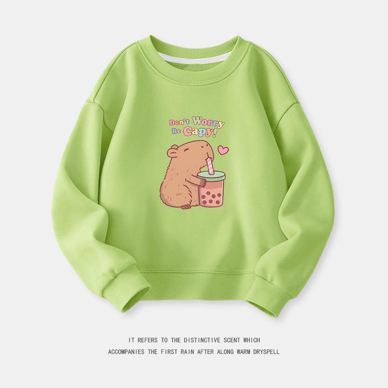 Cartoon Capybara Round Neck Sweatshirt for Boys and Girls - Spring/Autumn Long-Sleeve Shirt
