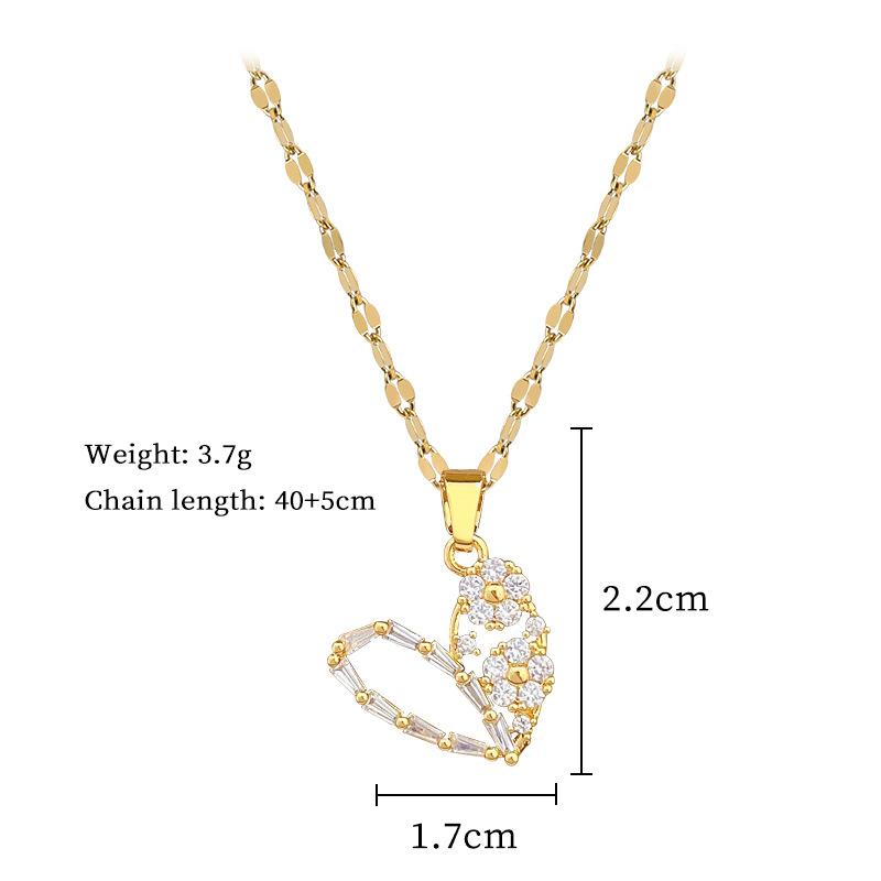 Stainless Steel Chain Necklace Creative Zircon Flower Love Heart Pendant Necklace for Women Girls Sweet Jewelry Gifts for Lover