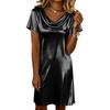 Lässiges, modisches, kurzärmeliges Metallic-Kleid in verschiedenen Farben mit Swingkragen
