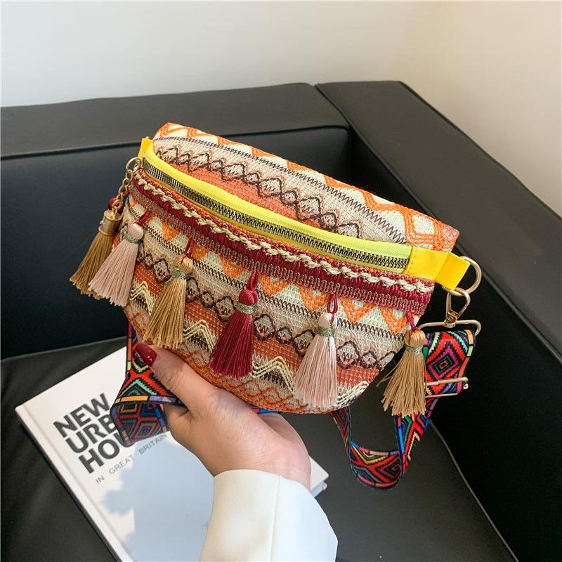 New tassel woven small bag casual simple shoulder bag messenger bag waist bag women's breast bag women's