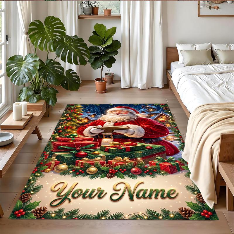 Christmas Custom Name Printed Square Area Rug Soft Non Slip Floor Carpet For Bedroom Holiday Gift