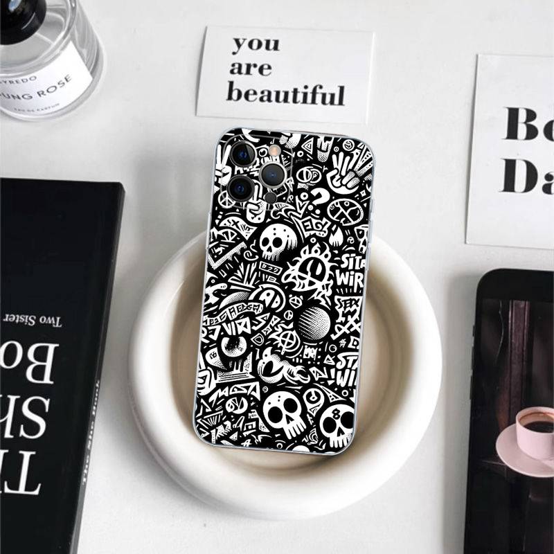 Крутые Черные Граффити для iPhone 17 16 15 14 13 12 11 Pro Max Plus Прозрачный Мягкий ТПУ Чехол для Телефона iPhone 17pro max