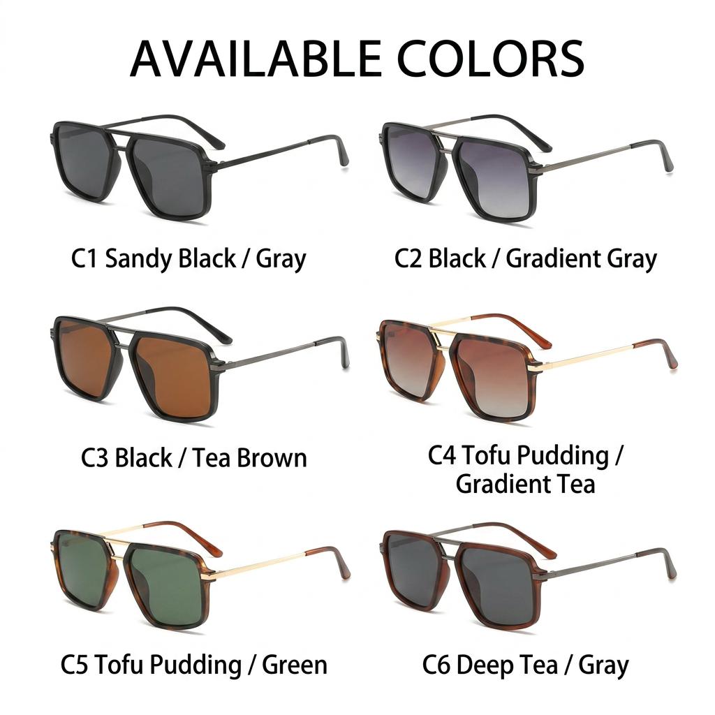 Polarized Double Bridge Square Sunglasses Retro Metal Frame Uv400 Blocking Shades For Men Women Lightweight Outdoor Sunwear