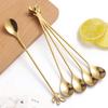 AnSaw 6-Piece Elegant Gold Leaf Long Handle Teaspoons - 7.4" Stainless Steel Stir Spoons for Coffee & Tea, Perfect for Mixing & Stirring