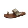 Niche Flat-bottomed Set of Toe Silver Sandals Women's Summer Wear Leather Sandals Seaside Beach Shoes Vacation Slippers