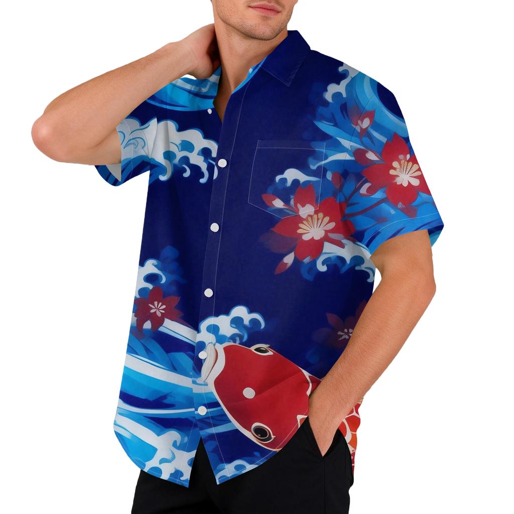 Stampa Hawaiana - Camicia Casual da Uomo a Maniche Corte
