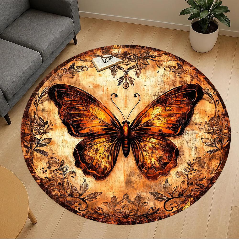 1PC Butterfly Artwork Office Round Area Rug, Under Office Chairs Bedroom Living Room Home Decor, Carpet for Office -1110052