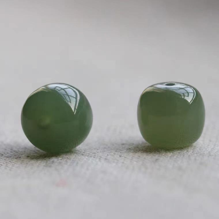 

Natural Hetian Lake Green Jade Beads: Round, Barrel, and Lulutong Multi-Treasure Bracelet Spacer Beads.