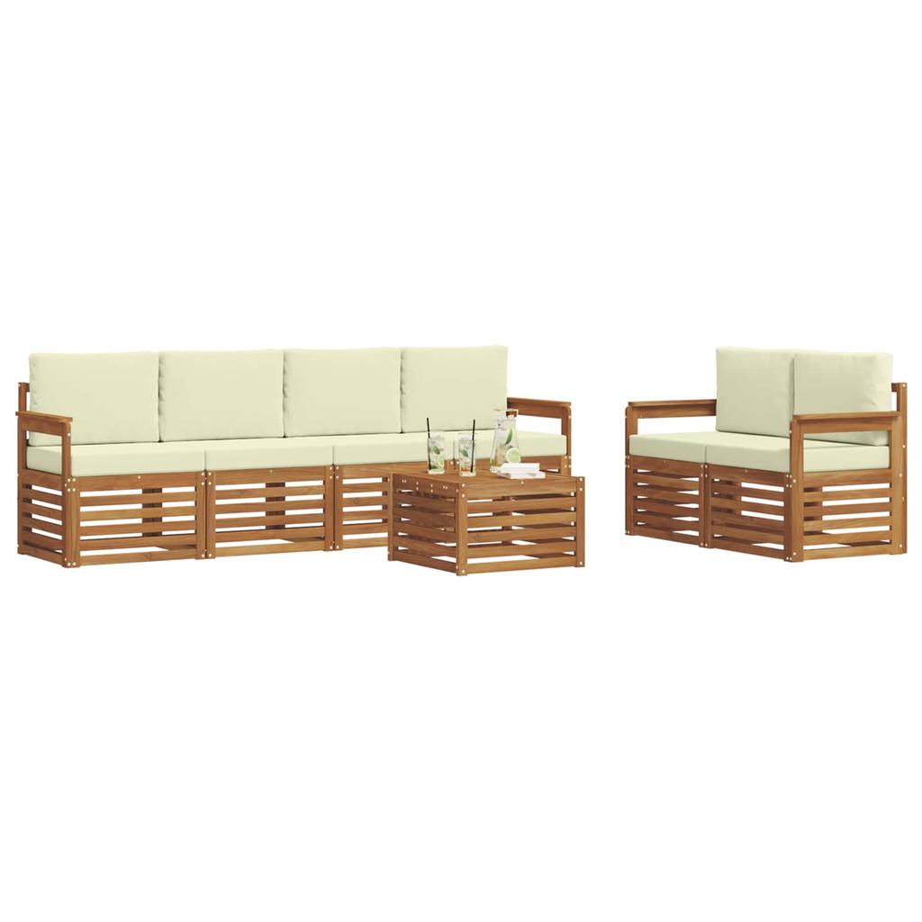 Outdoor Sofa Set 7 pcs Natural and Cream Solid Acacia Wood