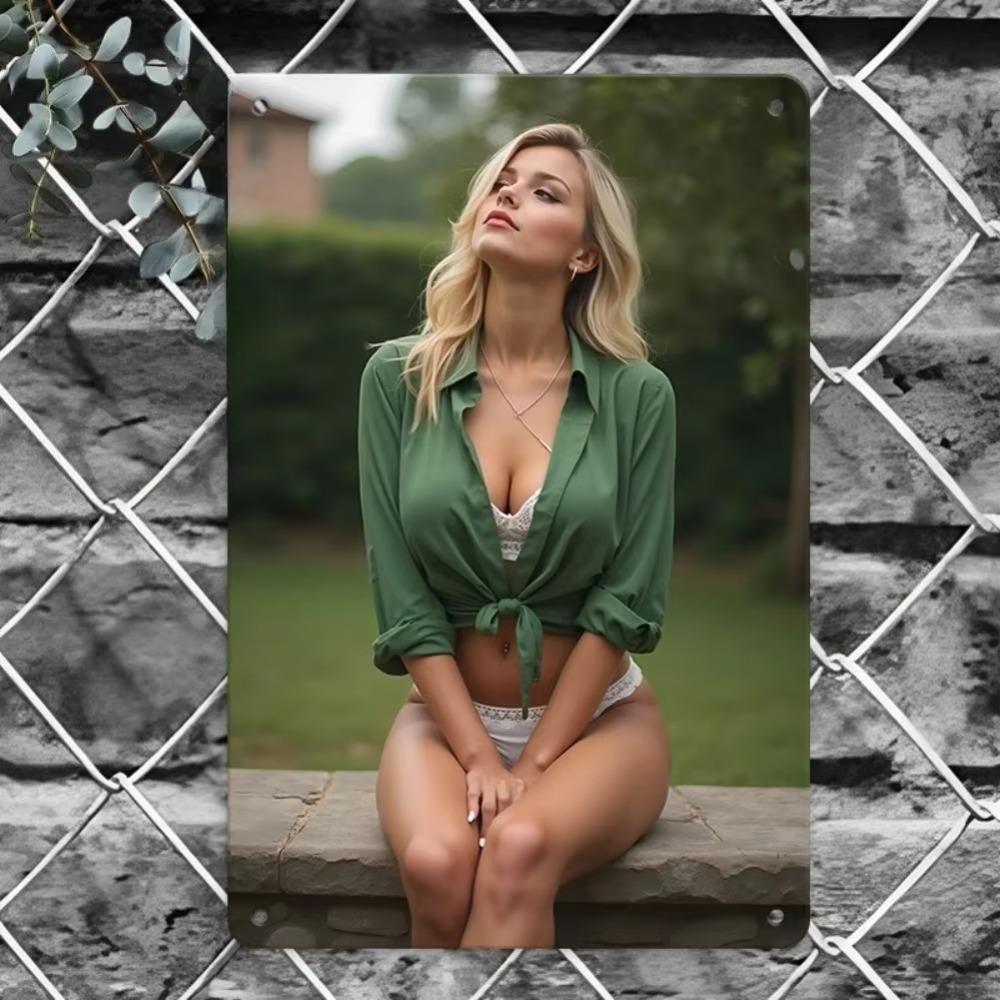 Винтажный металлический настенный декор Современное домашнее искусство 11,8x7,8 дюйма Зеленая леди в бикини Настенная скульптура белый