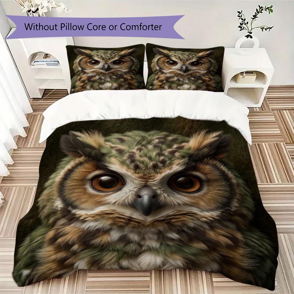 Classic Realism Owl Pattern Bedding Uilt Set Uilt Cover Pillowcase Home Decoration Birthday Gift (1 * Duvet Cover + 2 * Pillowcase Without Core)