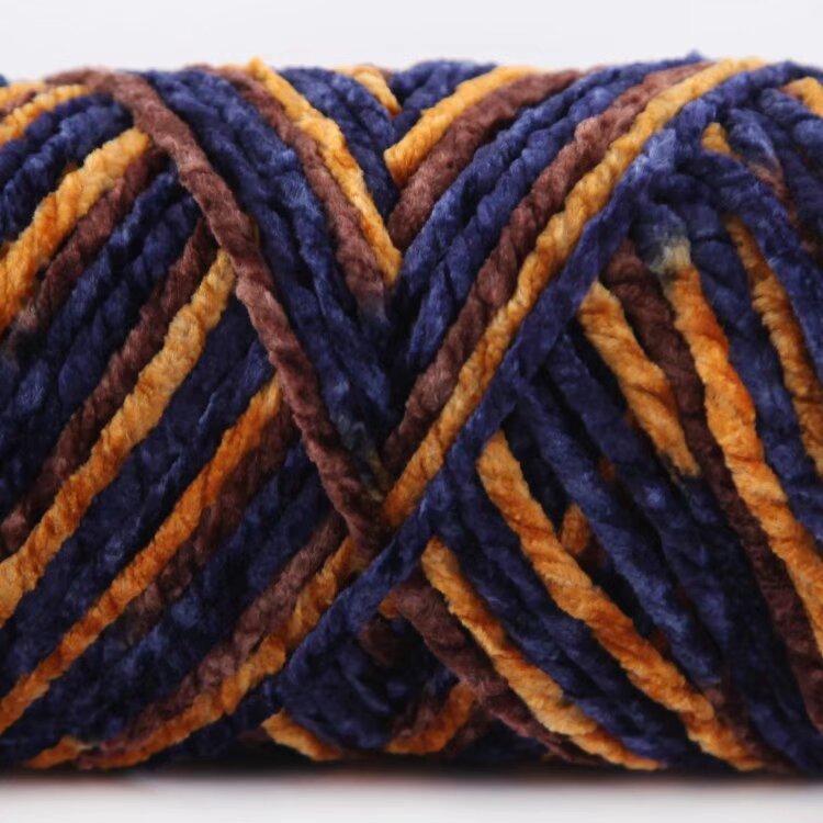 3 Strands Glossy Velvet Hand-Woven Thread Woven Scarf Doll Blanket Chenille Thread Segment Dye 100G Ball