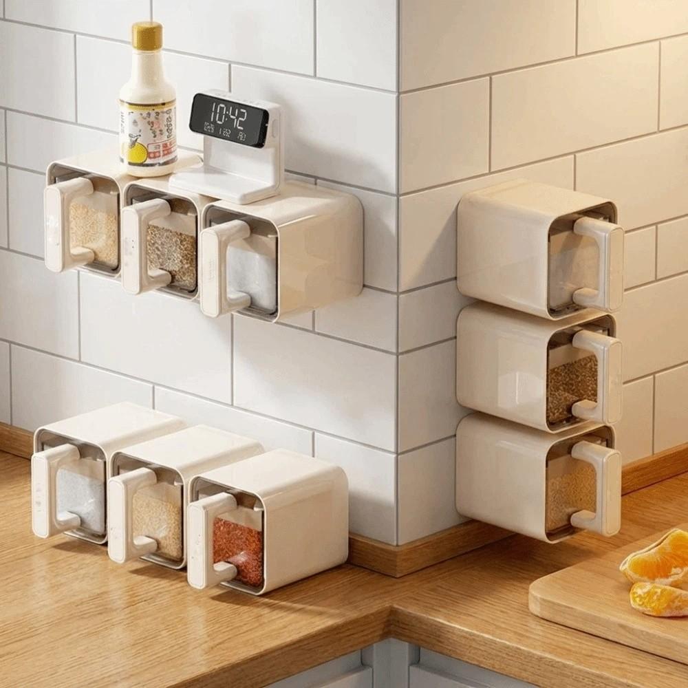 No Punch Spice Storage Rack Wall-Mounted Kitchen Seasoning Jar Easy Installation Salt Jars  Cooking