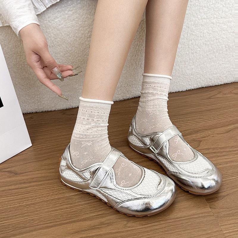 Silver Velcro Mary Jane shoes women's new summer mesh ballet shoes thin-soled casual training shoes