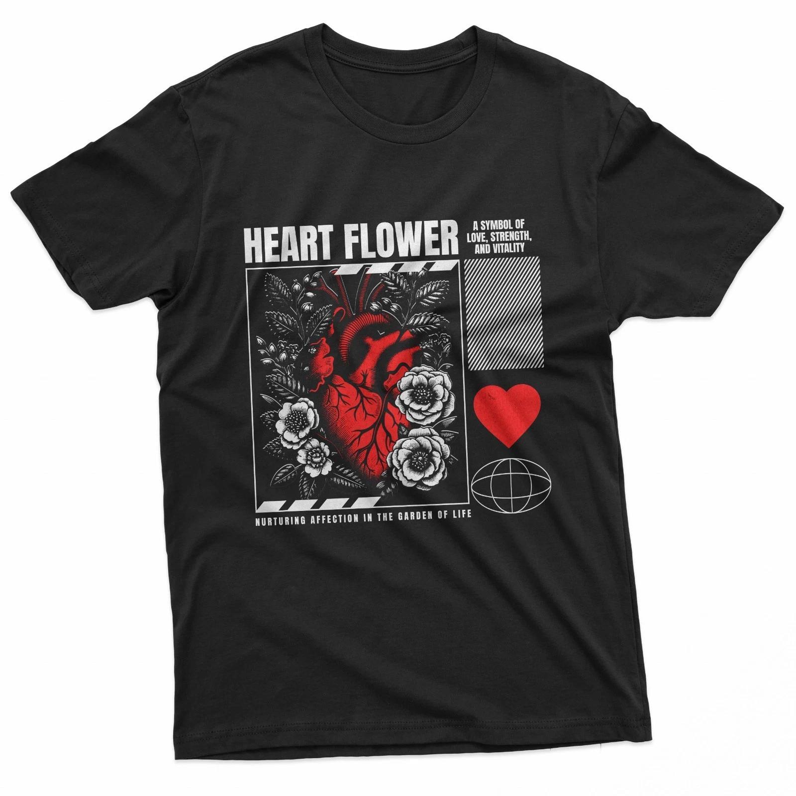Heart Floral Graphic Gothic 100% Cotton T-shirt Mens Tees Top 2XL