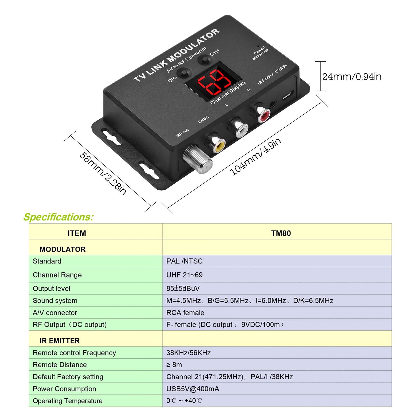 

TV LINK Modulator AV to RF Converter Compact RF Modulator for Home Cinema, TV Video Accessories