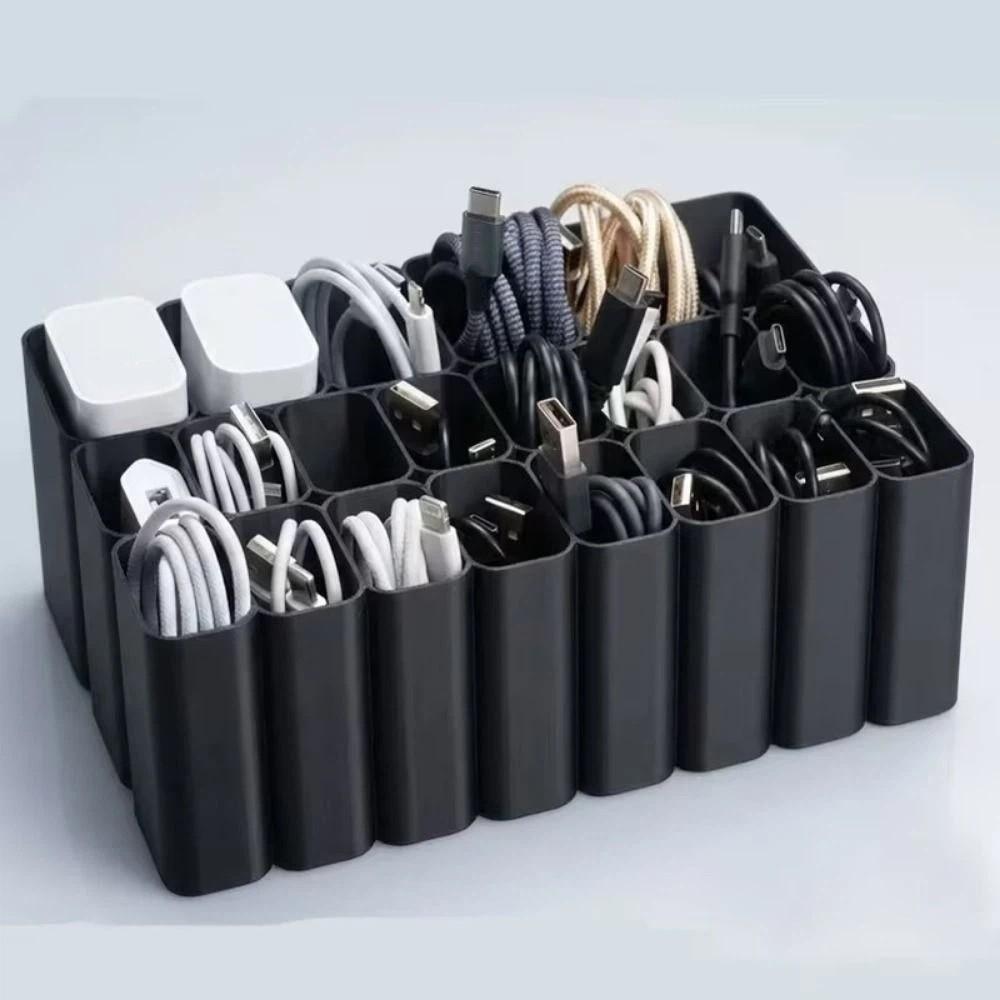 11/22 Grids USB Cord Storage Box 3D Printed USB Cord Organizer Desktop Organization